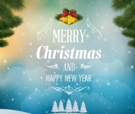 Pine needles with bell christmas background vector 02