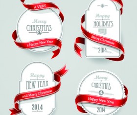 Red ribbon christmas cards design vector 01