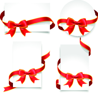 Red ribbon christmas cards design vector 02