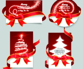 Red ribbon christmas cards design vector 03