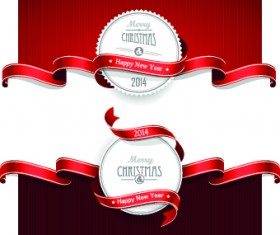 Red ribbon christmas cards design vector 04