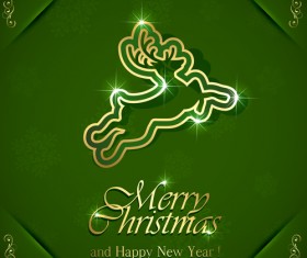 Reindeer christmas green background vector 02