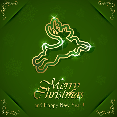 Reindeer christmas green background vector 02