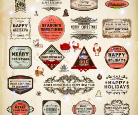 Retro Christmas labels desing vector 02