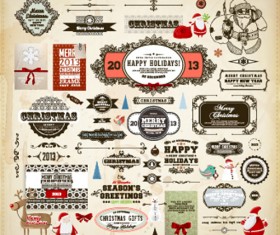 Retro Christmas labels desing vector 03