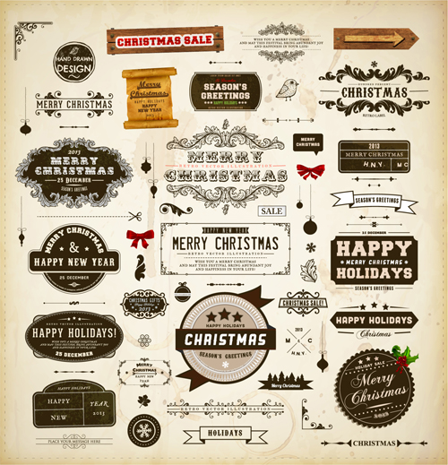Retro Christmas labels desing vector 04