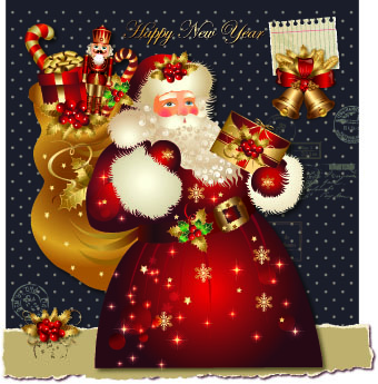 Santa golden glow christmas cards vector 02