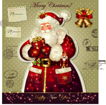 Santa golden glow christmas cards vector 06