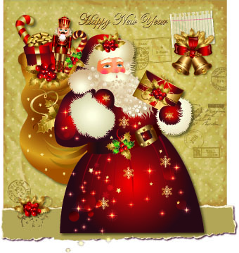 Santa golden glow christmas cards vector 08