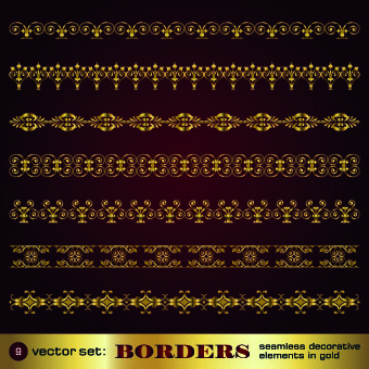 Set of golden borders vector 01