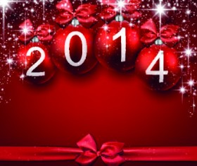 Shiny 2014 christmas baubles with bow background vector