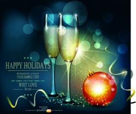 Shiny Christmas background and Wineglass vector 01