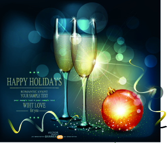 Shiny Christmas background and Wineglass vector 01
