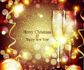 Shiny Christmas background and Wineglass vector 02