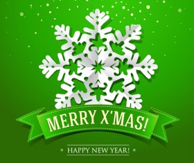 Snowflakes and green Christmas background vector