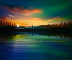 Beautiful Sunrise landscape vector set 02