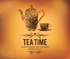 Tea time design element vector background set 01