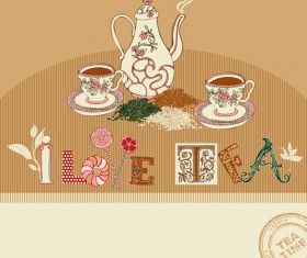 Tea time design element vector background set 03
