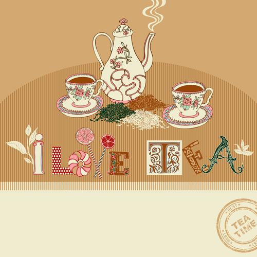 Tea time design element vector background set 03