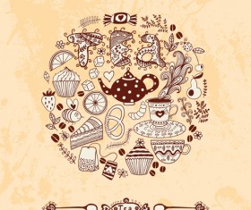 Tea time design element vector background set 04