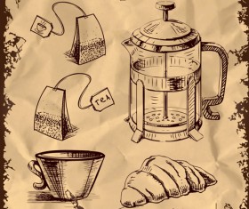 Tea time design element vector background set 05