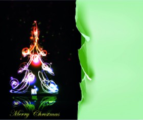 Tear Paper with Christmas fireworks background vector 02