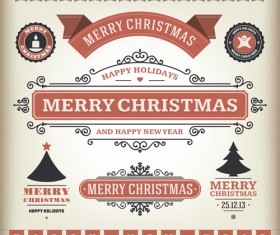 Vintage 2014 Christmas labels elements vector 01