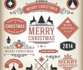 Vintage 2014 Christmas labels elements vector 02