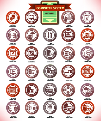 Vintage Computer system icons vector set
