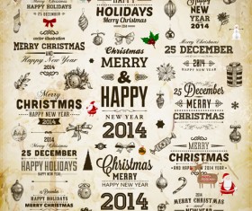 Vintage christmas and 2014 New Year with holiday elements vector