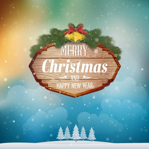 Wooden christmas label and winter background vector 01