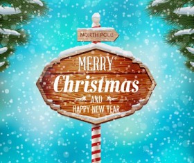 Wooden christmas label and winter background vector 02