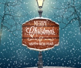 Wooden christmas label and winter background vector 03