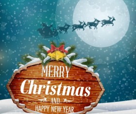 Wooden christmas label and winter background vector 04