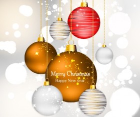Shiny Xmas baubles design background vector 04