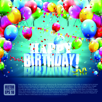 Beautiful colorful balloons Happy Birthday background vector 01