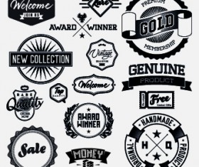 Black and white retro labels design vector 01