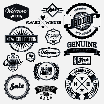Black and white retro labels design vector 01 free download