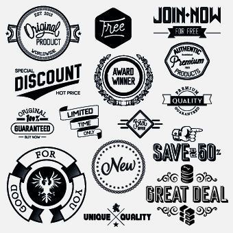 Black and white retro labels design vector 03 free download