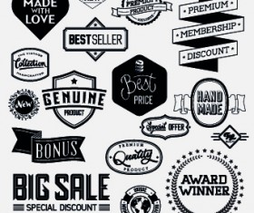 Black and white retro labels design vector 05