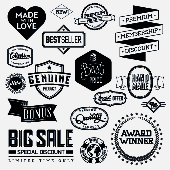 Black and white retro labels design vector 05 free download