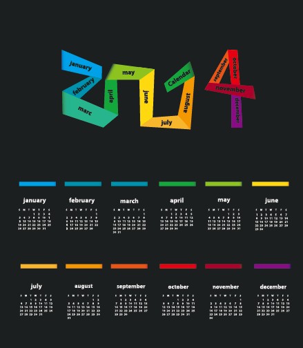 Delicate calendar 2014 year design vector 01