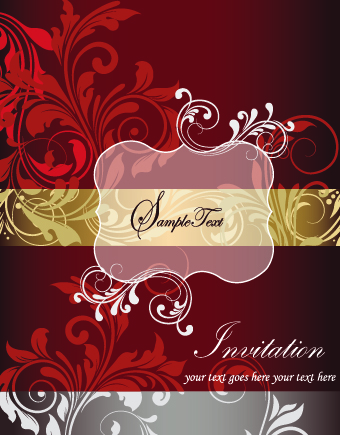 Retro style floral ornament invitation card vector 02