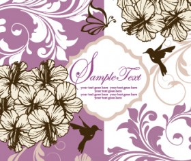 Retro style floral ornament invitation card vector 04