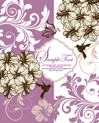Retro style floral ornament invitation card vector 04