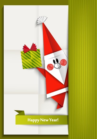2014 Christmas and New Year origami greeting card vector 02