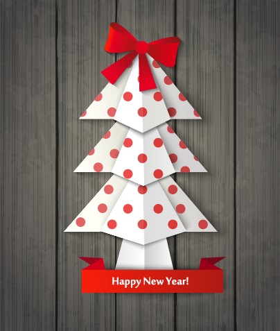 2014 Christmas and New Year origami greeting card vector 03