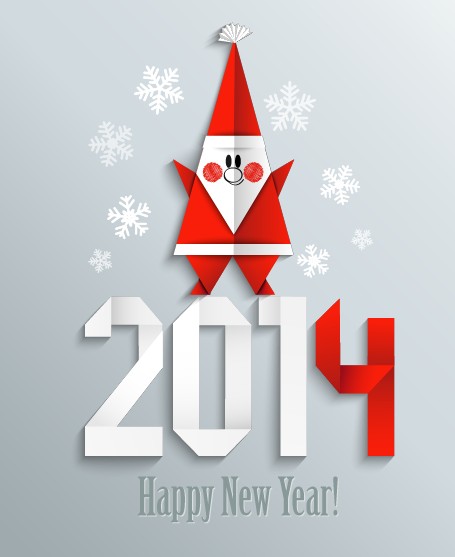 2014 Christmas and New Year origami greeting card vector 04