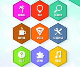 Hexagon icons design vector set 02