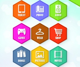 Hexagon icons design vector set 04